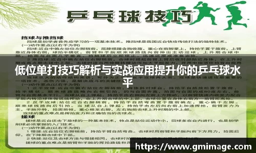 低位单打技巧解析与实战应用提升你的乒乓球水平
