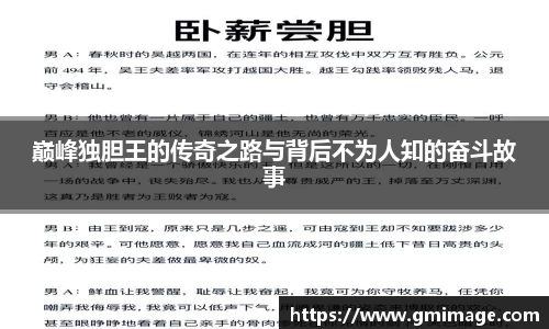 巅峰独胆王的传奇之路与背后不为人知的奋斗故事